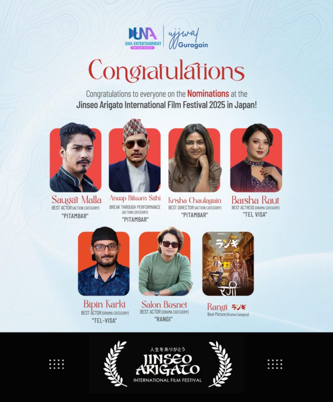 इन्टरनेशनल फिल्म फेस्टिभल आयोजना, नोमिनेसनमा परेका कलाकार सार्वजनिक